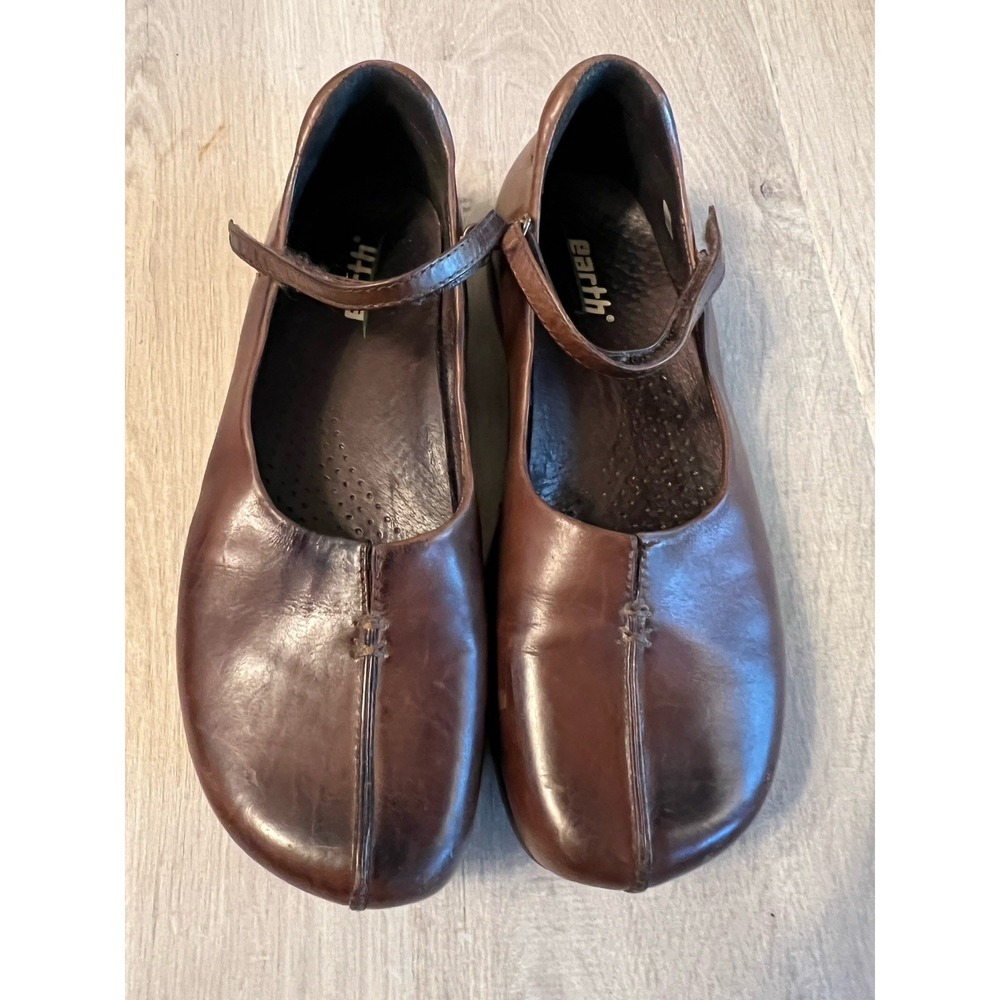 Womens 8 B Kalso Earth Solar Mary Jane Strap Shoes Brown Leather Negative Heel